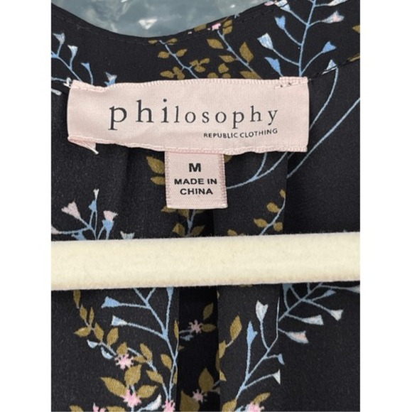 Philosophy Floral Ruffle Sleeve Blouse V-Neck Top Elegant Black Medium - Picture 2 of 5